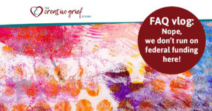 abstract art background with studio logo fore and word that read faq vlog: nope, we don't run on federal funding here